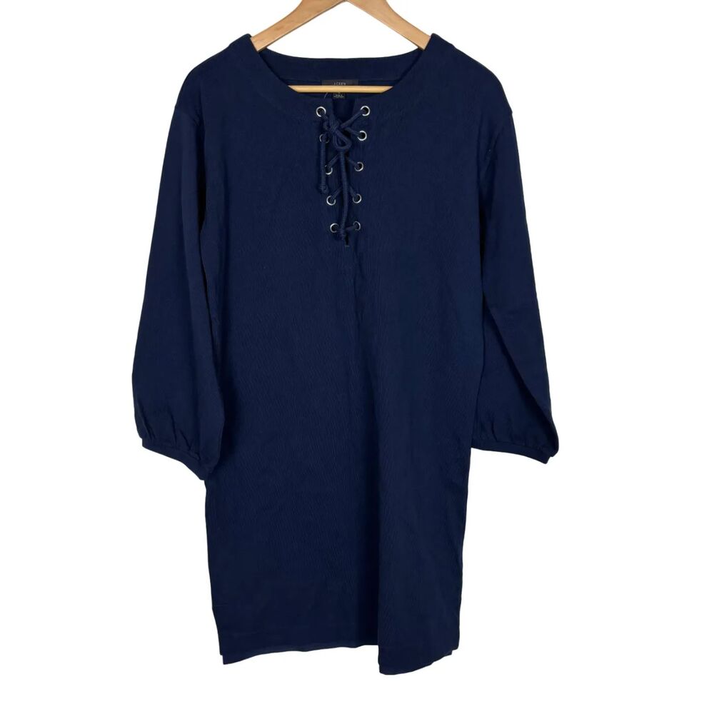 NWT J. Crew Navy Blue Lace-up Balloon-Sleeve Dress Women’s Small - Picture 5 of 9